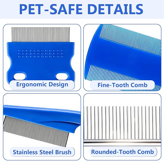 7 Pack Pet Grooming Comb Set, Stainless Steel & Plastic Dog Cat Combs, Rounded Teeth Detangling Comb, Tear Stain Cleaning Comb, Eye Hair Comb for Small Medium Large Puppy Kitten