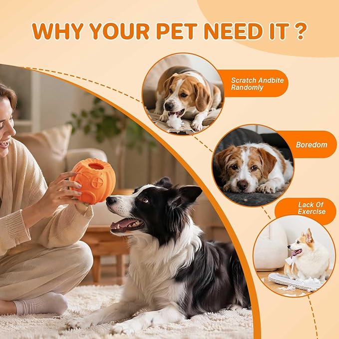 Dog Treat Ball Dispenser, Pumpkin-Shaped Frozen Treat Dog Toy, Enrichment Toys for Dogs, Slow Feeder Ball for Dogs, Interactive Dog Toy, Dog Slow Feeder Bowl, 3.5 Inch