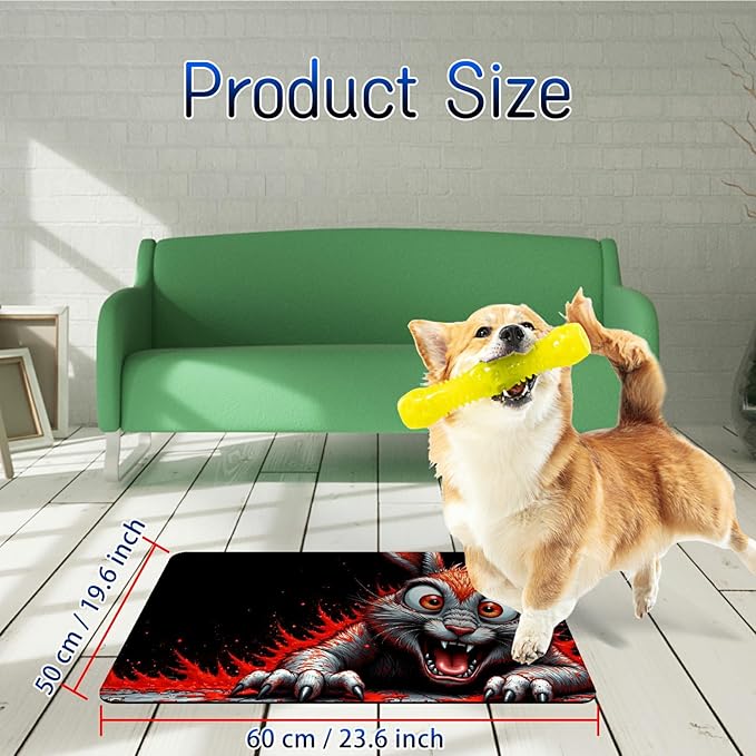 Dog Food Mat, 19.6" x 23.6" Absorbent Pet Feeding Mat for Food and Water, Waterproof Diatom Mud Pet Placemat with Non-Slip Rubber Backing, Easy Clean Cat Bowl Mat for Floors - Rat Flame