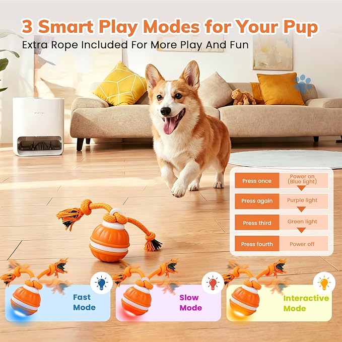 Dog Toys, Interactive Dog Toys, Automatic Interactive Dog Ball, 3 Modes Motion Activated Dog Balls for Medium Large Dogs, Type-C Rechargeable & Bite-Resistant, Keep Pets Busy for Small Large Breeds