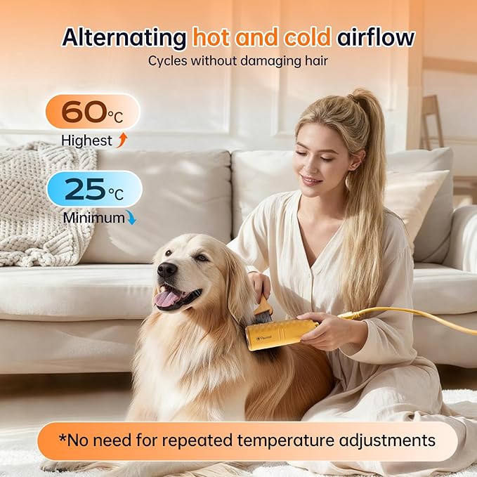 Dog Dryer for Pet Grooming,Pet Neck-Hanging Hair Dryer,Alternating Hot and Cold Airflow.Handheld & Hands-Free.Low-Noise, Ultra-Lightweight.High Wind Speeds.Adjustable Heat & Speed Yellow