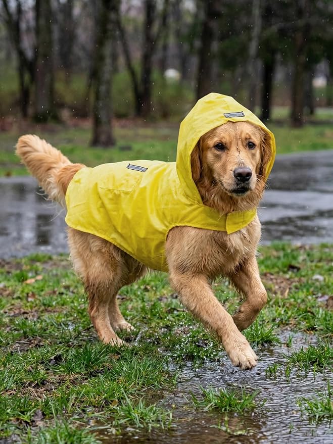 Dog Raincoat Reflective Adjustable Hooded Pet Rain Jacket Poncho with Leash Hole for Dogs S-5XL