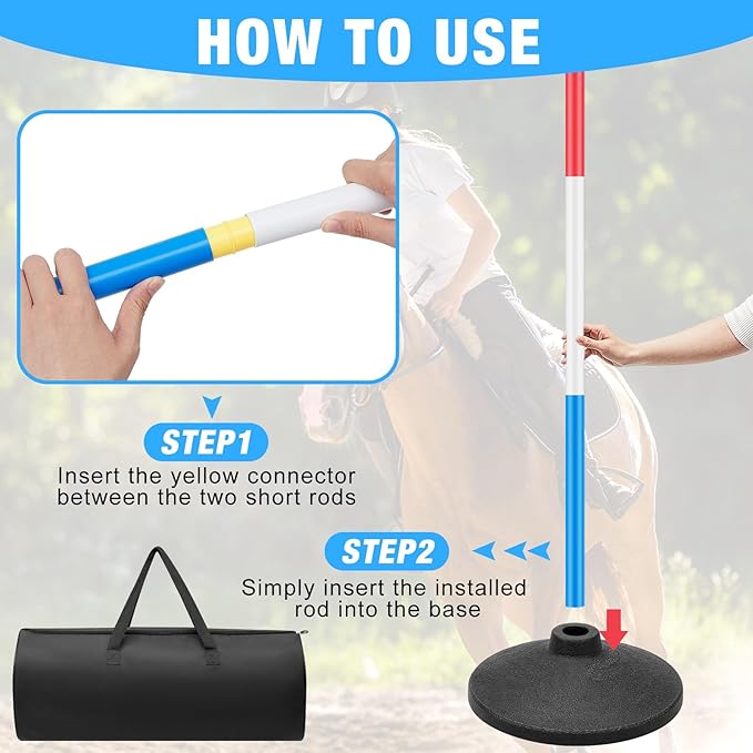 6 Pcs 6ft Pole Bending Poles for Horses, Heavy Duty Agility Poles Adjustable Height Equestrian Sports Training Equipment for Horses, Soccer, Football, Dog