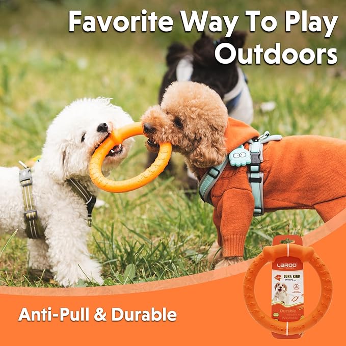 LaRoo Dog Ring Toy, Durable Soft Flying Disc, Floatable Dog Chew Ring for Puppy & Small Dogs, Interactive Tug of War & Fetch Toy for Outdoor Training, Teeth Cleaning & Exercise