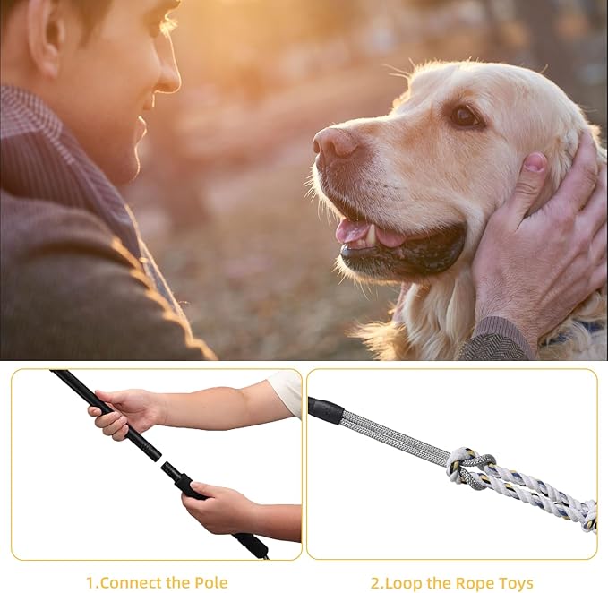 Gingull Outdoor Flirt Pole for Dogs - Interactive Toy Teaser Wand for Dogs Outdoor Chase and Tug of War Heavy Duty Dog Flirt Pole, Durable Pet Toys for Dog, Black
