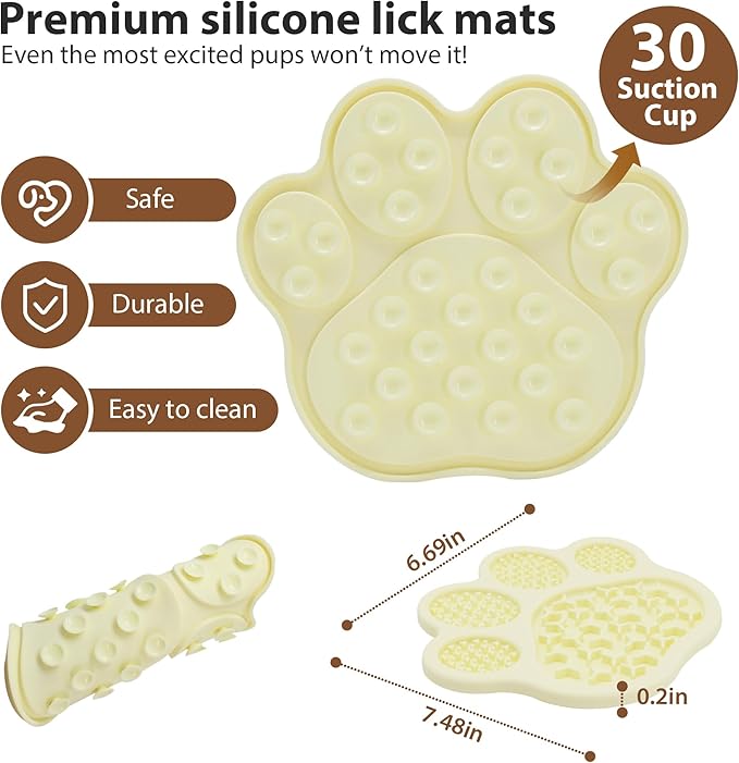 Lick Mat for Dogs and Cats, Slow Feeder Mats with Suction Cups - Bathing, Grooming and Training, Anxiety Relief Feeding Pad,Dishwasher-Safe Yellow