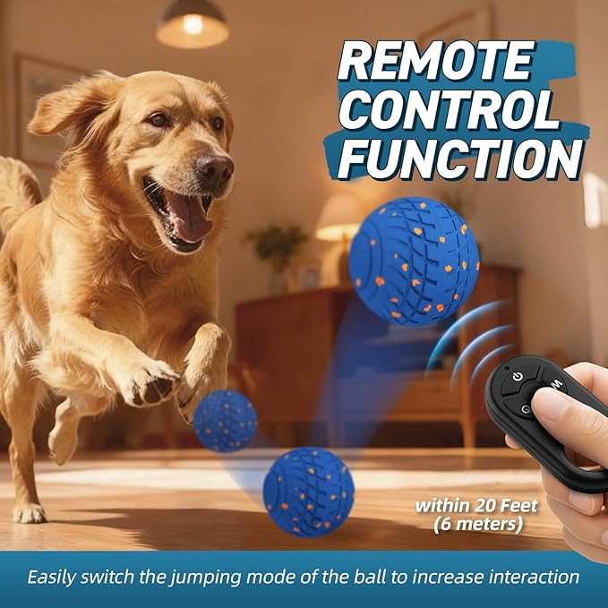 HETOO Interactive Dog Toys for Small Dogs: Interactive Dog Balls, 3.2 inch Moving Bouncing Smart Dog Ball with Remote Control, 3-Modes Durable E-TPU Waterproof Active Self Rolling Dog Toy