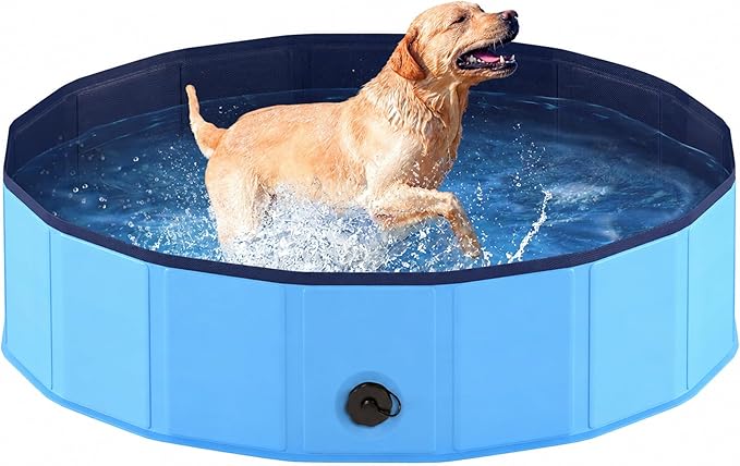 Niubya Foldable Dog Pool, Collapsible Hard Plastic Dog Swimming Pool, Portable Bath Tub for Pets Dogs and Cats, Pet Wading Pool for Indoor and Outdoor, 32 x 8 in