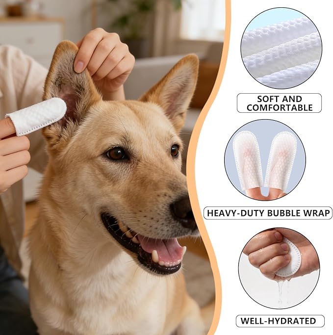 Pet Dental Wipes 60 Count | Dog & Cat Teeth Cleaning Wipes to Support Oral Care | Finger Toothbrush for Freshening Breath & Gently Cleaning Teeth (60 Count) (60 Count)