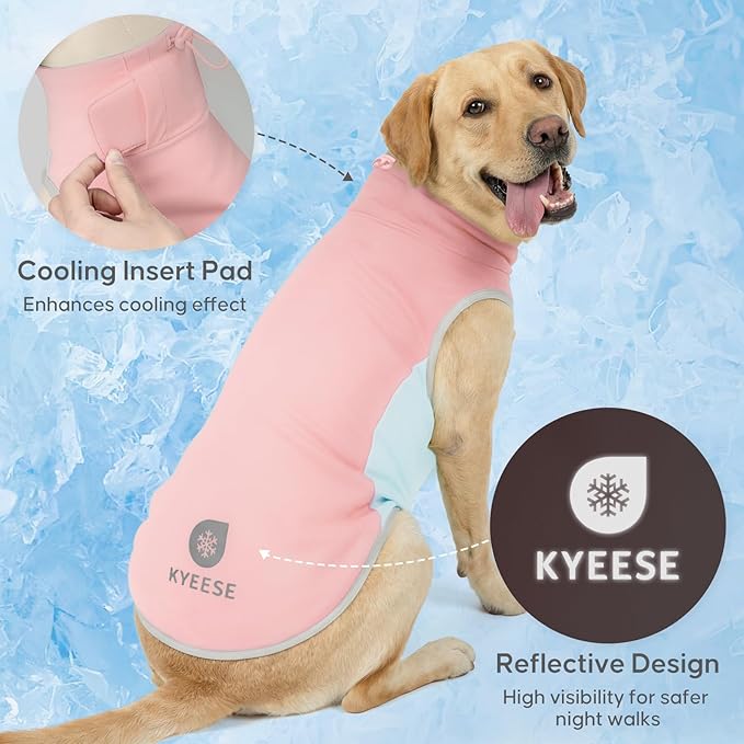 KYEESE Dog Cooling Vest, Breathable Dog T Shirt for Large Dogs Girl, Soft Sun Protection Reflective Tank Top with Cooling Insert Pad, Lightweight Sleeveless Summer Dogs Clothes, Pink, 3XL