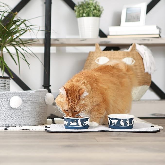Bone Dry Ceramic Pet Silhouette Collection, Small Set, 4.25x2, Navy, Cat's Meow, 2 Piece (Pack of 2)