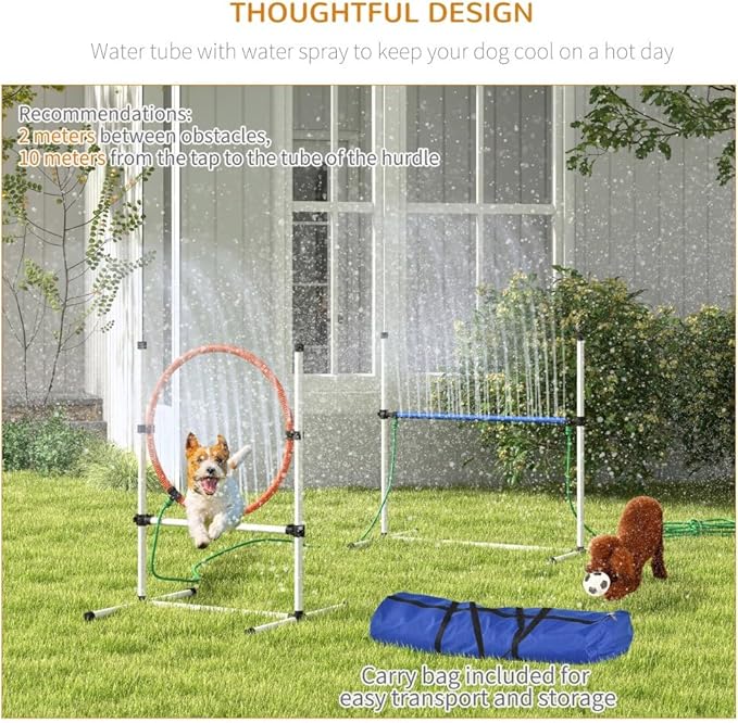 3 Piece Dog Agility Training Equipment Set with Adjustable Height Jumping Ring and Hurdle, Spray Water Tube, Carry Bag, Whistle, Dog Obstacle Course for Outdoor,Park,Backyard,Garden (White, 3 Piece)