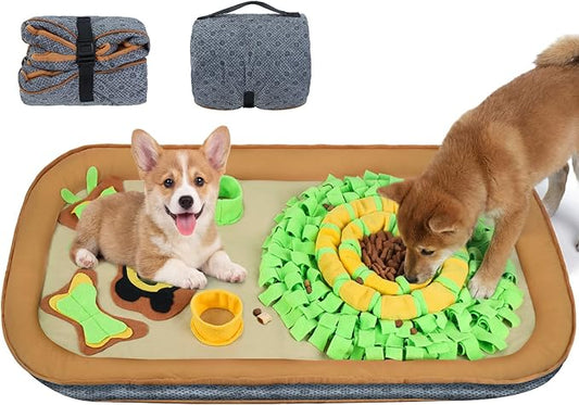 2IN1 Dog Bed Mat&Snuffle Mat for Dogs Large Breed, 28.3''x28.3'' Interactive Puzzle Dog Food Mat, Easy to Clean, Durable, Mental Stimulation & Slow Feeding Game for All Breeds