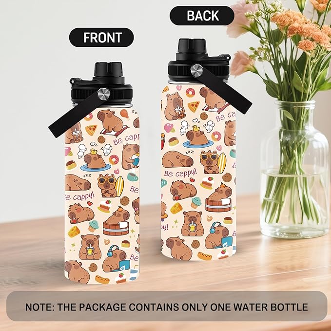 Capybara Gifts, 32 oz Insulated Water Bottle, Stainless Steel Water Bottles, Sports Travel Bottles, Cute Capybara Cups Gifts for Girls Women Capybara Lovers (1pcs)