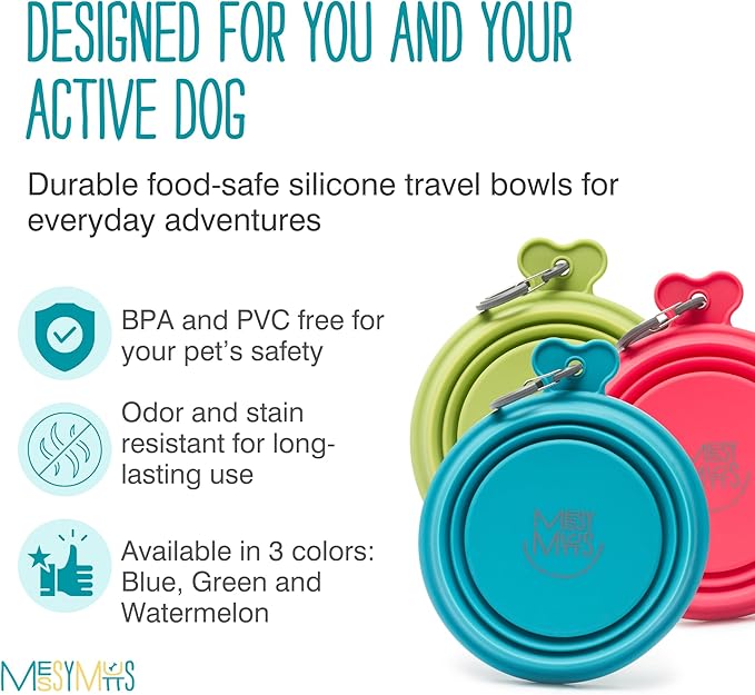 Messy Mutts Silicone Collapsible Bowl | Pet Travel Necessity | Portable Water or Food Dish | Pop Up Watering Bowl | Camping, Hiking, Walking Accessory | Large, 3 Cups | Watermelon