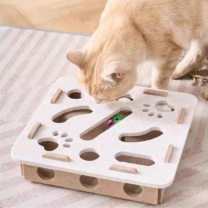Cat Scratch Puzzle Enrichment Box, Kitten Nail File Scratcher, Interactive Cat Nail File Enrichment Box, Mental Felt Maze Box Stress Free Alternative to Clippers And Grinders (Green, No Install)