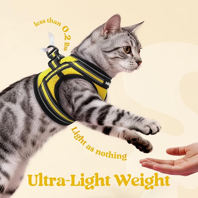 rabbitgoo Cat Harness and Leash, Step-in Escape Proof Kitten Harness Set, Soft Comfortable Cat Vest, Easy to Wear and Adjust, Reflective for Safe Outdoor Walking, Bright Yellow, Large