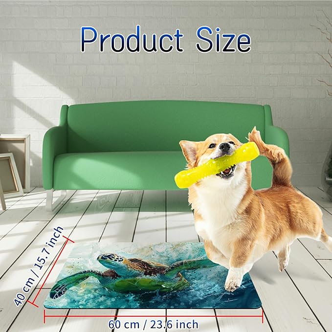 Dog Food Mat, 15.7" x 23.6" Absorbent Pet Feeding Mat for Food and Water, Waterproof Diatom Mud Pet Placemat with Non-Slip Rubber Backing, Cat Bowl Mat for Floors - Watercolor Turtle