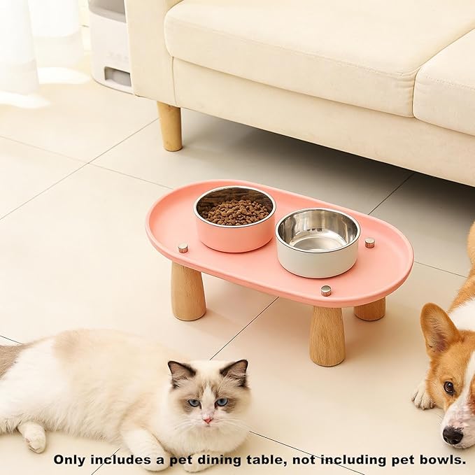 Generic Cat Bowl Raised Stand Rack to Protect Cat Neck Sturdy Non Slip Stable for Feeder Stand Elevated Holder, Pink 24cmx13cm