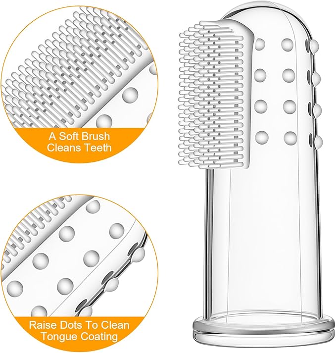 10 Pcs Dog Finger Toothbrush Small Breed Finger Toothbrush with Silicone Bristles and 16 Round Particles for Dogs Cats Dental Care Puppy Tooth Brushing Kit Fits Most Fingers