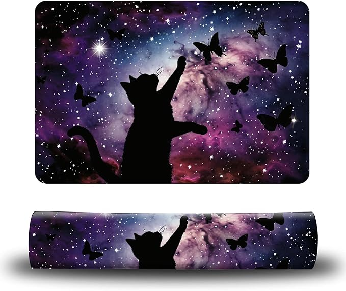 Dog Food Mat, 15.7" x 23.6" Absorbent Pet Feeding Mat for Food and Water, Waterproof Diatom Mud Pet Placemat with Non-Slip Rubber Backing, Easy Clean Cat Bowl Mat for Floors - Black Cat Stars