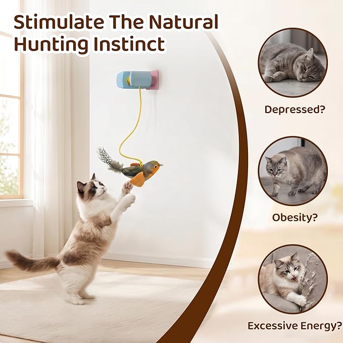 Interactive Cat Toys for Indoor Cats, Automatic Cat Hanging Toys for Bored Adult Cats, Cat Toys Realistic Bird with Catnip and Feather Chase Exercise Door Frame Cat Self Play Toys Pink