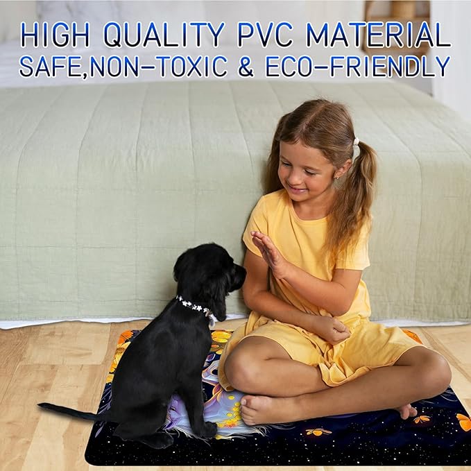 Dog Food Mat, 19.6" x 23.6" Absorbent Pet Feeding Mat for Food and Water, Waterproof Diatom Mud Pet Placemat with Non-Slip Rubber Backing, Cat Bowl Mat for Floors - Yellow Flower Horse