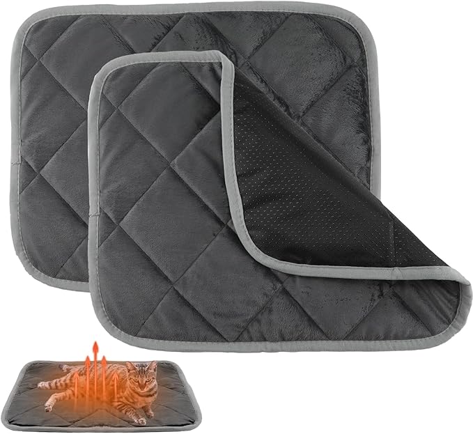 Lasuroa 2pcs Self Heating Cat Mat, 16x20 Inch Pet Pad, Heat Reflective Soft Layer Warming Cat Bed Mat, Non Skid Thermal Pads for Puppy, Rabbit in Winter (Gray)