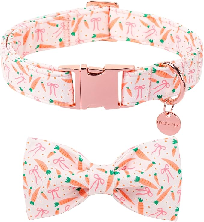 Easter Dog Collar with Bow Tie, Cotton Bunny Bowtie for Large Girl Boy Dog, Cute Rabbit Pet Collar with Metal Buckle, Gift, M