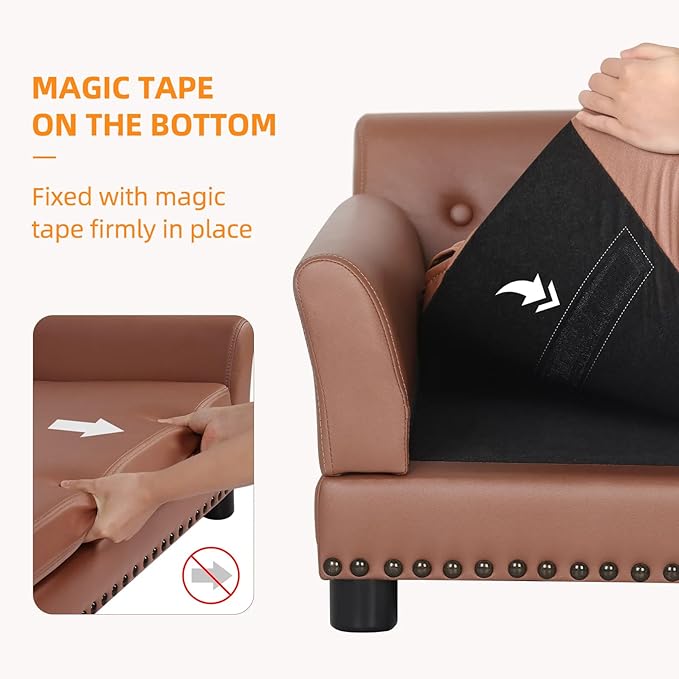 BingoPaw Large Leather Dog Sofa: Pet Couch Lounge Made by Scratching Resistant Microfiber Leather - Doggy Modern Chaise Daybed with Leatherier Cover for Pets Up to 80lbs