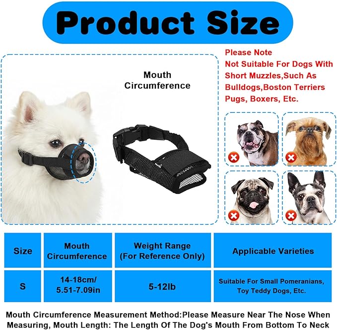 Ouligay 2 PCS Soft Mesh Dog Muzzle for Small Dogs Breathable Dog Mouth Guard Puppy Muzzle Dogs Muzzles for Biting Chewing Grooming, Allow Panting Drinking (Black,S)
