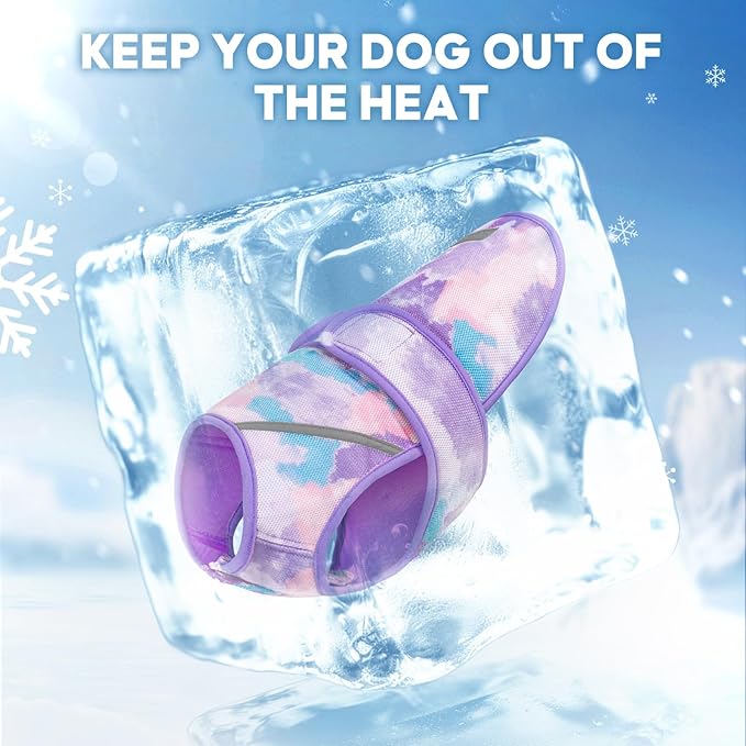 KYEESE Dog Cooling Vest, Lightweight Dog Cooler Jacket, 3D Breathable Mesh Pet Cooling Shirts for Summer with Reflective Stripe, Sun Protection Pet T Shirt for Beach, Hiking, Walking, Purple, S