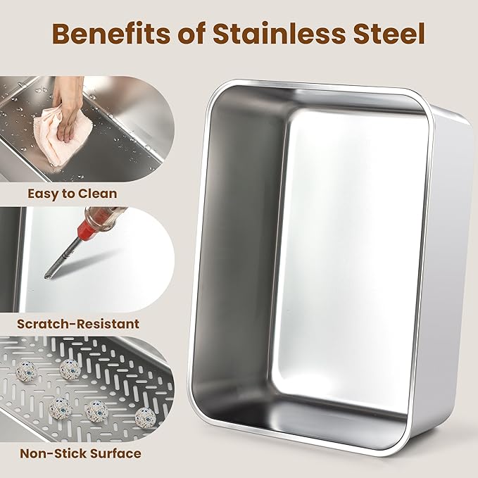 Stainless Steel Sifting Litter Box for Pine Pellets, Sifting Cat Litter Box with Sifter, High Side for Small Cats, Anti-Leakage, Odor Control, Includes Scooper, 17.7" x 13.8" x 11"