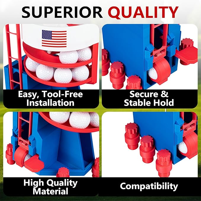 Golf Ball Dispenser, Golf Ball Launcher Pro, Automatic Golf Ball Dispenser & Launcher Pro, High-Capacity Hands-Free Practice Machine(Red+White+Blue)