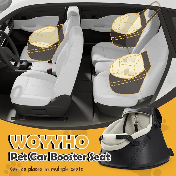 WOYYHO Luxurious Dog Booster Car Seat Designed for Tiny Dogs up to 7 lbs, Vegan Leather Pet Dog Car Seat with Safety Belt & Soft Flannel Liner for Teacup Yorkie, Chihuahua, Maltese, Small Dogs Cats