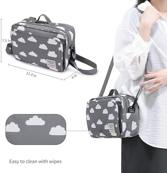 GOGOSO Small Diaper Bag, Stroller Organizer Bags for Baby with Insulated Pocket, Stroller Hooks and Adjustable Strap,Universal Mini Diaper Tote Bags Fit All Strollers, Gray