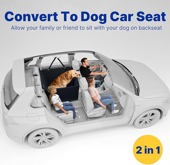 Convertible Back Seat Extender for Dogs, Foldable 400lbs Hard Bottom Dog Car Seat Cover for Back Seat, Waterproof Dog Hammock Bed Backseat Cover for Dogs in Car SUV Truck Pet Seat Cover Black L