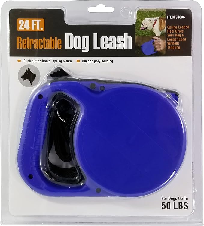 24 Foot Spring Loaded Retractable Reel Dog Leash