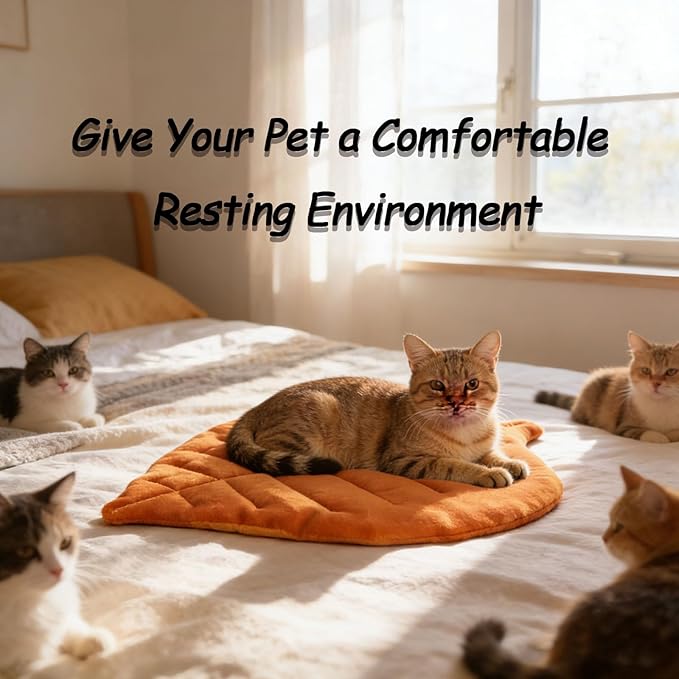 Self Warming Cat Bed 26''×20‘’ Leaf Shaped Soft Flannel Cotton Pet Mat Blanket Dog Mat for Indoor Bed Couch Sofa Floors Cat and Dog (Yellow)