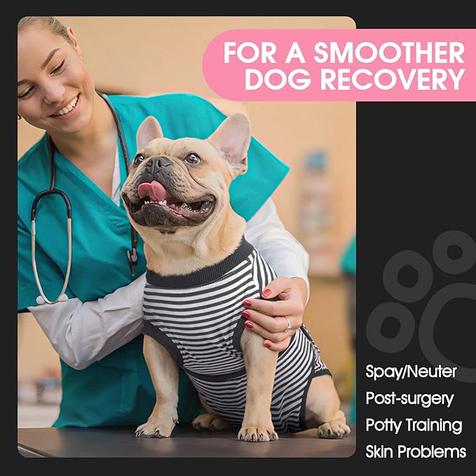 FUAMEY Dog Recovery Suit Male,Dogs Surgery Neuter Suits Puppy Spay Shirts for Female Onesie for Dogs After Surgery Surgical Recovery Suit Pet Bodysuit Alternative to Cone Gray Stripes L