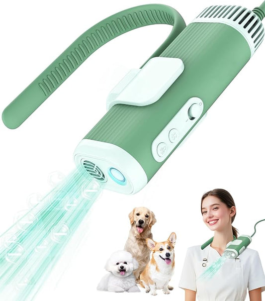 Hands-Free Dog Hair Dryer – Low Noise Pet Grooming Blower for Small & Medium Dogs Cats, Fast Drying, Adjustable Heat & Speed, Portable (Gray)