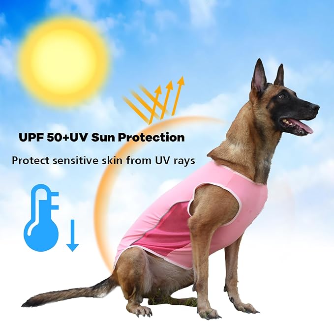 UPF 50+ Sun Protection Sleeveless Dog Shirt for Medium Large Dogs - Breathable Lightweight Sports Fan T-Shirt with Reflective Strips, UV Protective Apparel P23ST00503XXXL