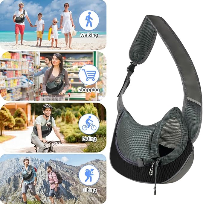 Dog Sling Carrier, Mesh Breathable Puppy Sling with Soft Adjustable Widen Padded Strap, Hand-Free Dog Purse Carriers for Small Dogs Cats, Pet Carrier Backpack for Travel Outdoor, Black
