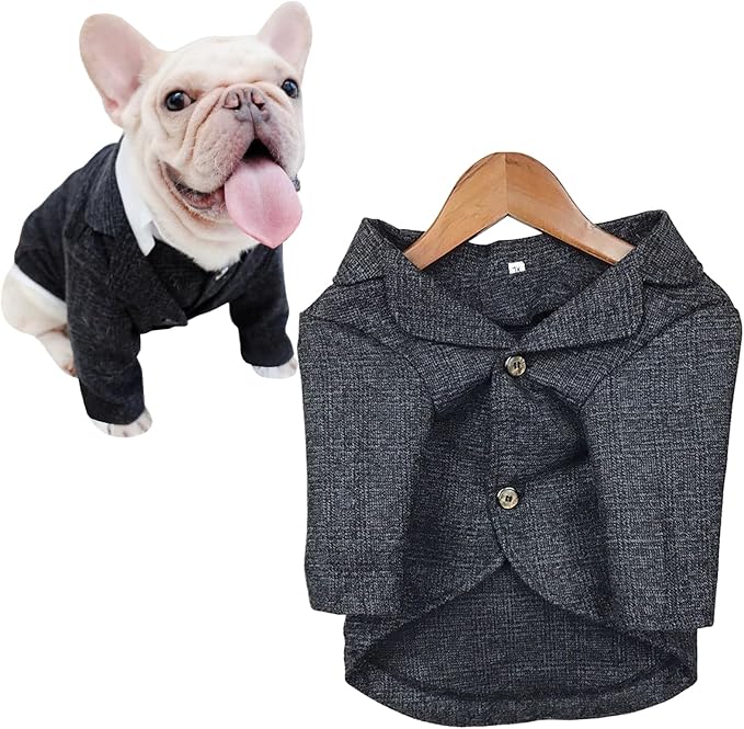 Dog Clothes Pet Plaid Suit Dog Tuxedo Costumes, Formal Gentleman Apparel Vest, Wedding Party Birthday Wear French Bulldog Pug Teddy Terrier Pup(Black Coat, S)
