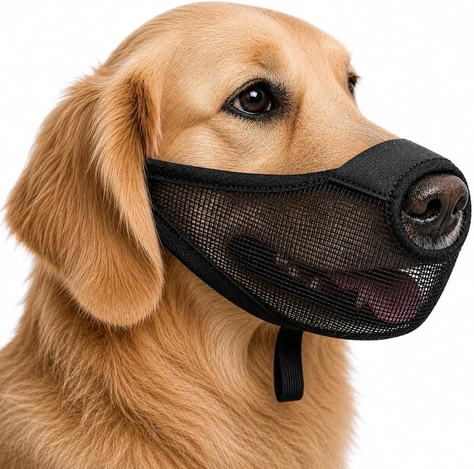 Dog Muzzle, Soft Air Mesh Muzzles for Small Sized Dogs, Breathable Dog Mussels for Scavenging Biting Licking & Barking, Adjustable Mouth Guard with Front Opening, Allows Panting and Drinking (Black,S)
