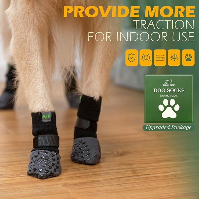 EXPAWLORER Anti Slip Dog Socks to Prevent Licking Paws - Dog Shoes for Hot Pavement, Pet Boots & Paw Protectors, Booties for Hardwood Floors, Small Medium Large Senior Dogs