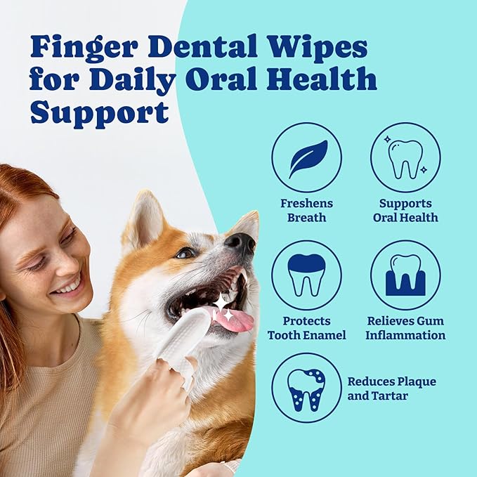 Dog Teeth Cleaning Wipes, Pet Finger Dental Wipes for Dogs & Cats, Dual-Sided, 6-in-1 Herbal Formula, Remove Plaque & Tartar, Freshen Breath, No-Rinse Toothbrush Wipes – 50 PCS x 2, Unflavored