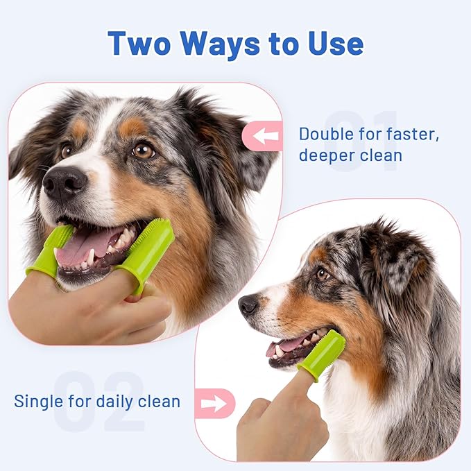 2-Pack Dog Finger Toothbrush, 180° Finger Toothbrush for Dogs Silicone, Dog Toothbrush for Teeth Cleaning & Dental Care, Dog Tooth Brushing Kit for Medium & Large Pets