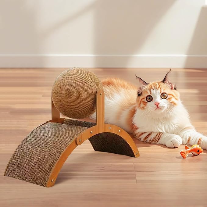 Interactive Scratch Pad for Cats, Cat Scratching Post Design with Arch Bridge and Ball for Kittens, Stylish Cat Scratching Board for Pets to Relieve Stress (S - Upgrade)