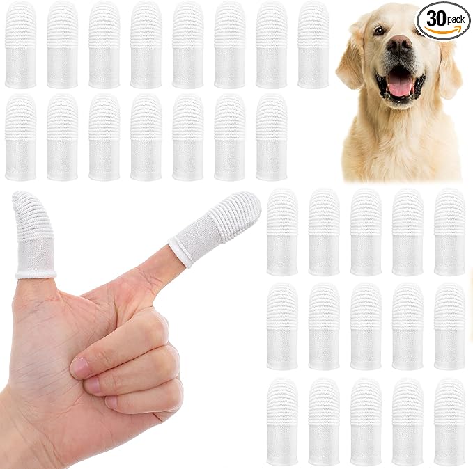 CIATBYYJ 30Pcs Dog Toothbrush Finger, Soft Fabric Finger Toothbrush for Dogs Cats, Washable & Reusable Cat Teeth Cleaning Wipes Toothbrushes Fingers Dental Wipes Care Remove Stain